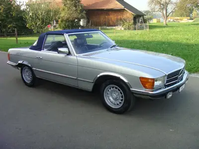 Mercedes-Benz SL 280 — Roadster cabriolet mythique, argenté métallisé, entretien impeccable — Heckansicht
