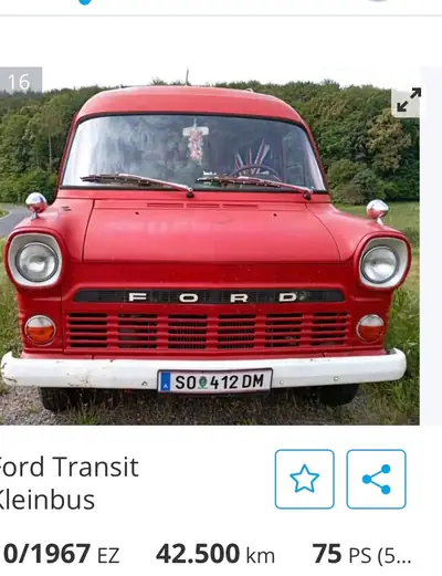 Ford Transit KLF 1969 — Minibus vintage rouge, kilométrage faible et authentique — Seitenansicht