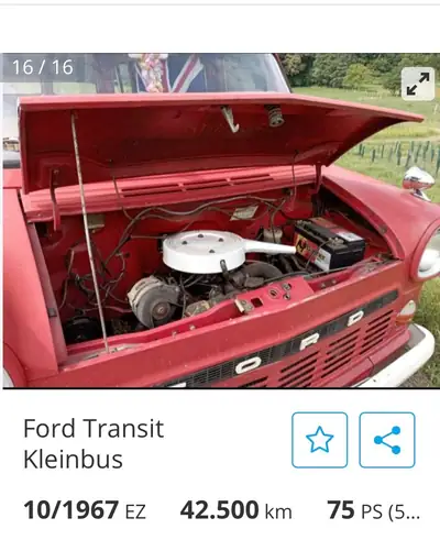 Ford Transit KLF 1969 — Minibus vintage rouge, kilométrage faible et authentique — Detail