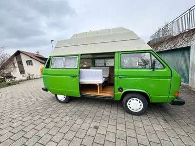 VW T3 1982 — Légende du camping-car, diesel économe, base aménageable — fianco