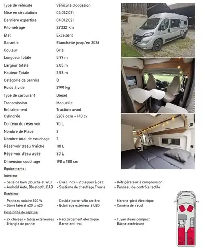 Fiat Ducato Pilote V600J — Camping-car premium, 32'500 km seulement — Detail