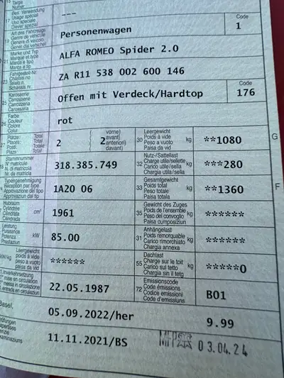Alfa Romeo Spider 2.0 — Cabriolet classique 1987, 77 000 km, sans sinistre — Miniature 9
