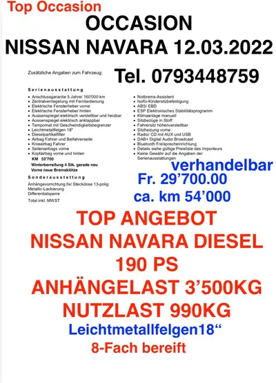 Nissan Navara 2022 — Pickup robuste, 52 700 km, finition noir métallisé — détail