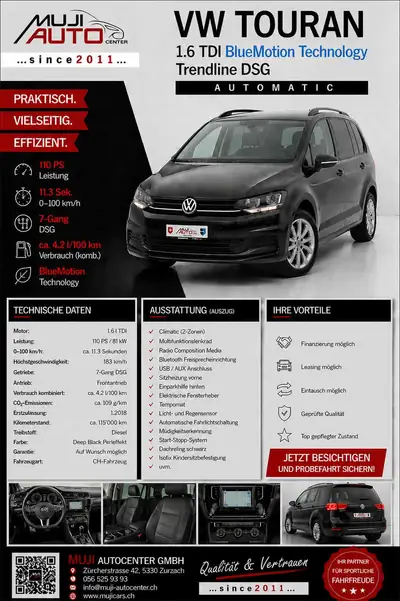 VW Touran 1.6 TDI BlueMotion — Monospace familial économique et fiable — Miniatur 30