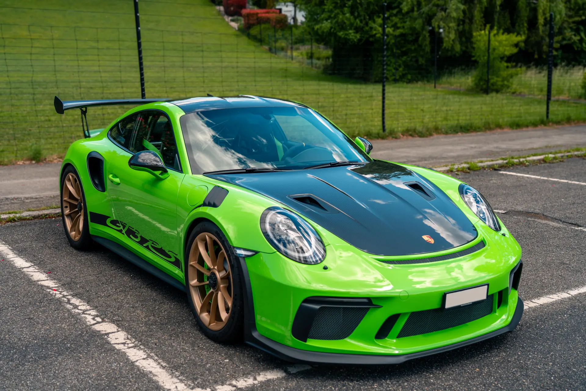 Porsche 911 991.2 GT3 RS Weissach — Superbe coupé sport vert, 14 500 km, garantie jusqu'à 2028 — vue extérieure