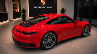 Porsche 911 Carrera S PDK (992) — 450 ch, rouge indien, 23'000 km seulement — Heckansicht