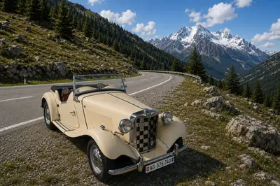 MG TD 1951 — Cabriolet anglais vintage, moins de 100 000 km, jaune éclatant — Außenansicht