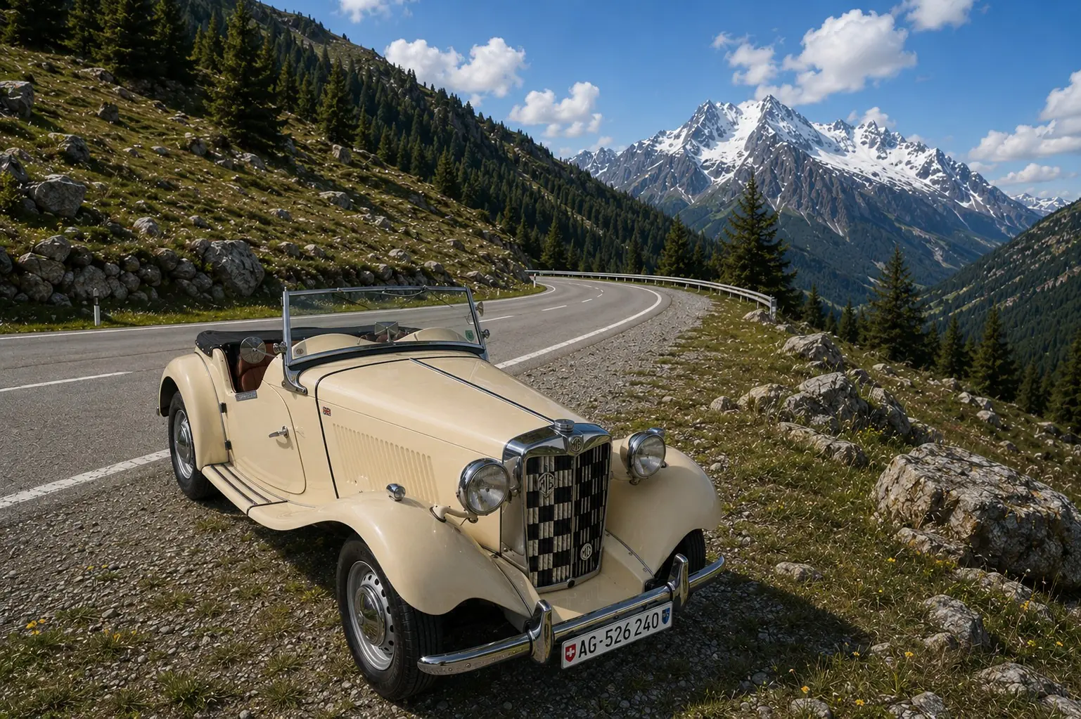 MG TD 1951 — Cabriolet anglais vintage, moins de 100 000 km, jaune éclatant — Außenansicht
