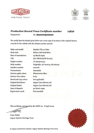 Daimler V8 Kurzversion 1999 — Berline de prestige anglaise, certificat d'authenticité officiel — interni