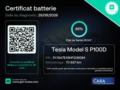 Tesla Model S 100D Performance — Berline électrique haute performance, 69 900 km, batterie 88% — fianco