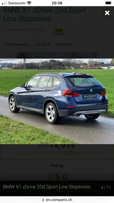 BMW X1 20d xDrive — SUV compact diesel robuste, 120'000 km, sans sinistre — côté