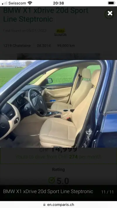 BMW X1 20d xDrive — SUV compact diesel robuste, 120'000 km, sans sinistre — intérieur