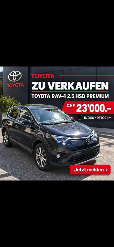 Toyota RAV-4 2.5 HSD Premium — SUV hybride fiable, 93'000 km, sans sinistre — Außenansicht