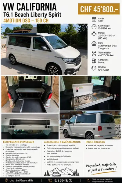 VW T6.1 Beach Liberty Spirit — Monospace diesel performant, 120'000 km, transmission DSG — Außenansicht