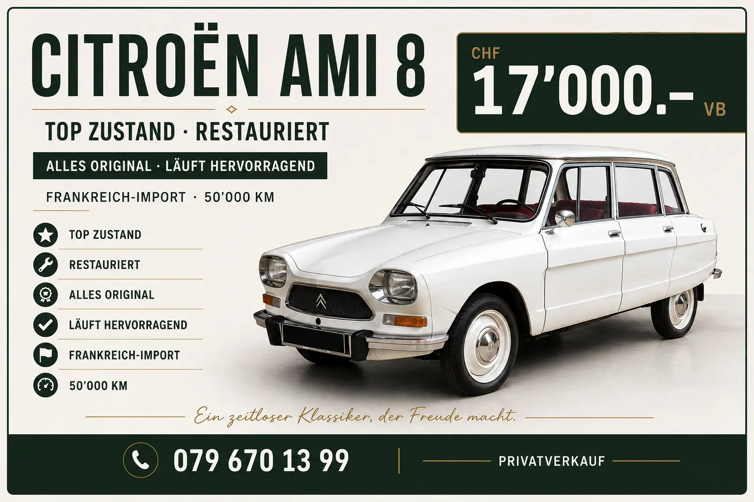 Citroën Ami 8 — Classique français restauré, historique sans accident