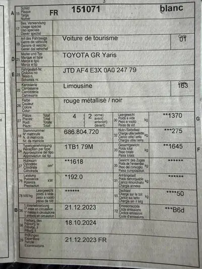 Toyota GR Yaris 1.6 Turbo Sport 4x4 — Compact sportif haute performance, 28 500 km seulement — Innenraum