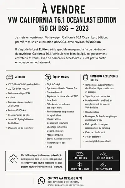 VW T6 2.0 TDI 150 Ocean Last Edition — Camping-car premium, 60'000 km seulement — détail