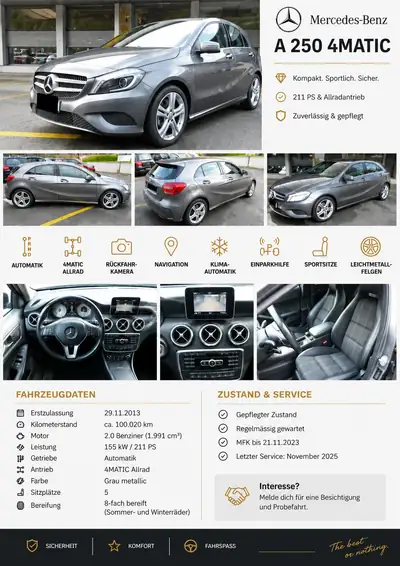 Mercedes-Benz A 250 4Matic — Berline compacte premium, 4 roues motrices, 211 ch — Seitenansicht