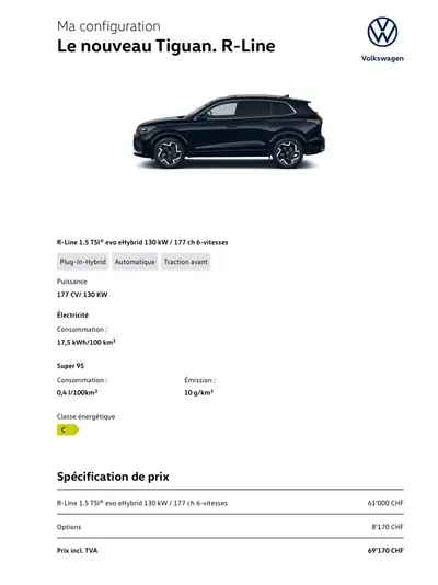 VW Tiguan 1.5 TSI PHEV R-Line — SUV hybride rechargeable, 32 000 km seulement — Detail