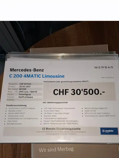 Mercedes-Benz C 200 Avantgarde 4matic — Berline premium 184 ch, 81'000 km, sans sinistre — fianco