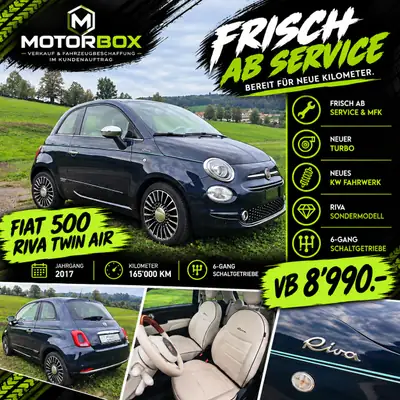 Fiat 500 0.9 T TwinAir Riva 2017 — Citadine ludique, moteur turbo efficace et historique sans sinistre — exterior view