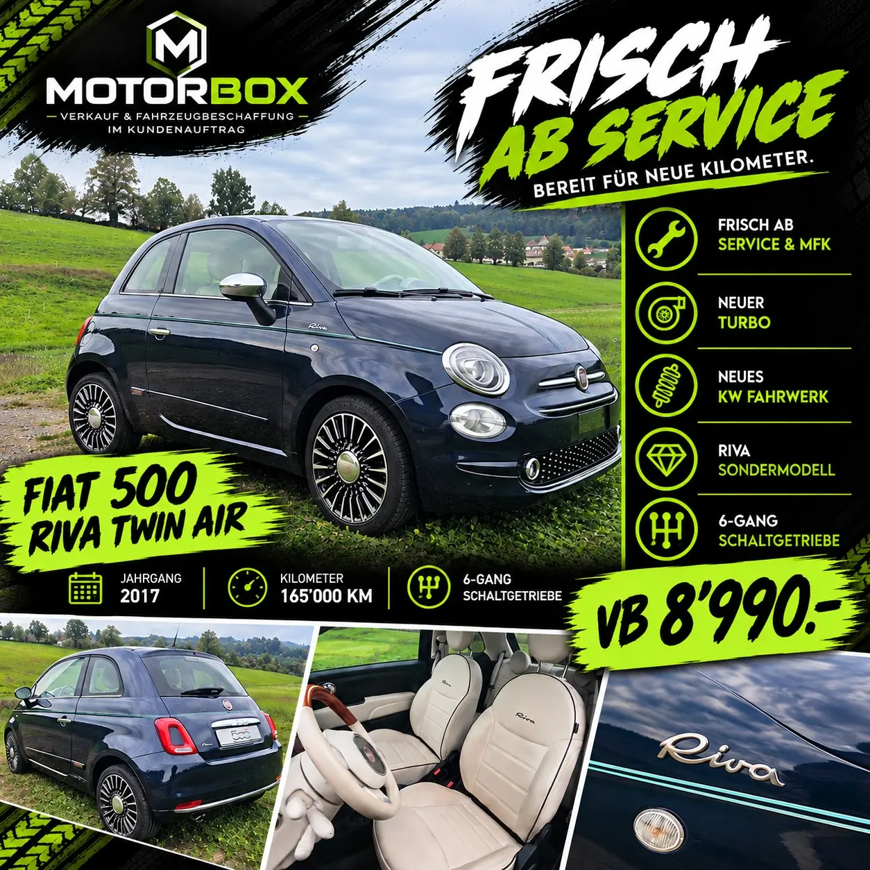 Fiat 500 0.9 T TwinAir Riva 2017 — Citadine ludique, moteur turbo efficace et historique sans sinistre