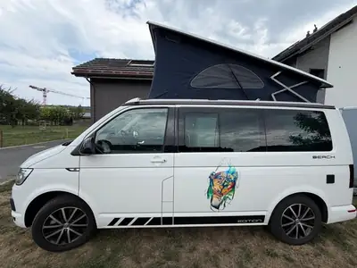 VW T6 2.0 TDI 150 Beach Edition — Camping-car premium 7 places, 4Motion, garage — Heckansicht