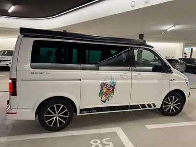 VW T6 2.0 TDI 150 Beach Edition — Camping-car premium 7 places, 4Motion, garage — Außenansicht
