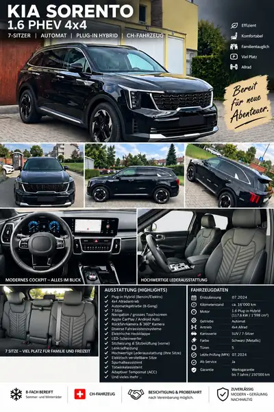 Kia Sorento 1.6 T-GDi Plug-in Hybrid — SUV 7 places écologique et spacieux — Außenansicht