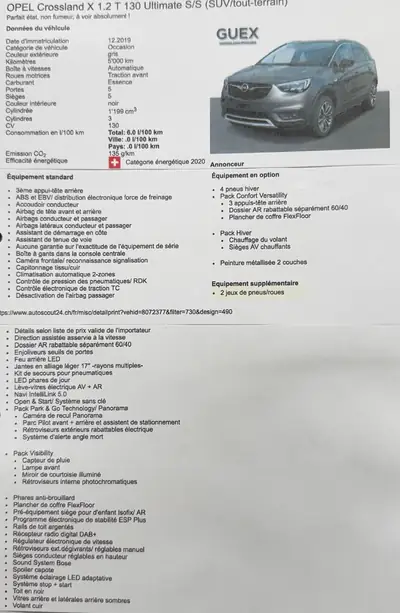 Opel Crossland X 1.2 T 130 Ultimate — SUV compact efficace, 51 000 km seulement — interior