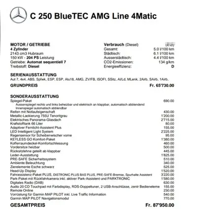 Mercedes-Benz C 250 BlueTec AMG Line — Diesel performant, 4x4 intégral et équipement premium — detail