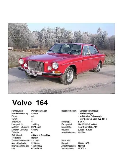 Volvo 164 1969 — Berline classique suédoise restaurée, moteur 3.0L — Armaturenbrett