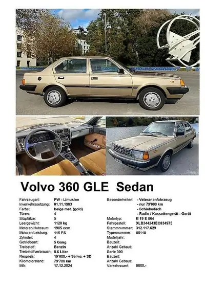Volvo 360 GLE 1983 — Berline classique avec toit ouvrant, intérieur préservé — cruscotto