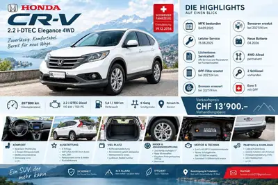 Honda CR-V 2.2 i-DTEC 4WD — SUV fiable, entretien complet, prêt à l'aventure — vue extérieure